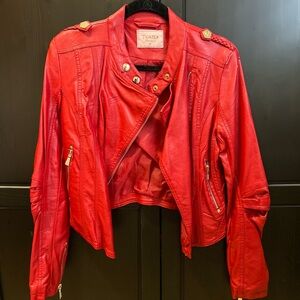 womens red faux leather biker jacket toxik fashion size medium